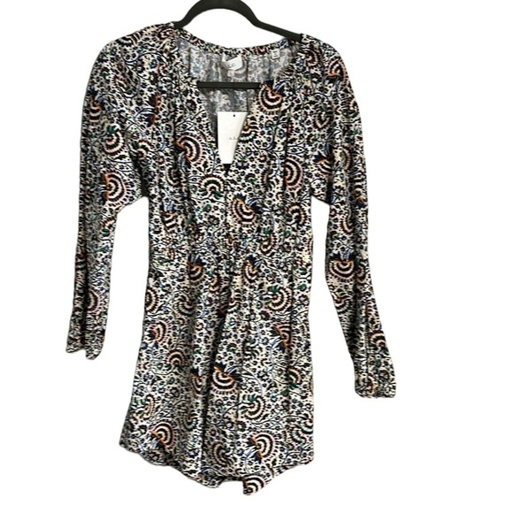 A.L.C. Adelaide Dress Women's NWT 2 V Neck Pockets Long Sleeves Mini Multi Print - Picture 1 of 12